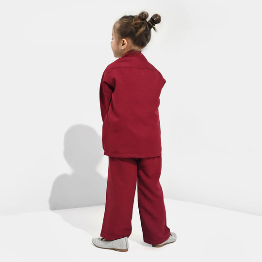Girls Viscose Woven Nightwear-Basic-Red