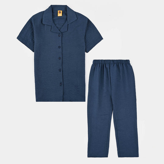 Girls Viscose Woven Nightwear -Basic-BLUE