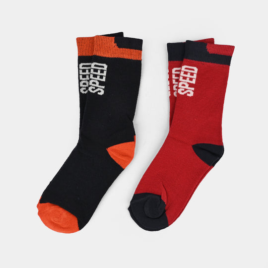 Boys Cotton Socks Pack of 2 (Speed) - Navy/Red