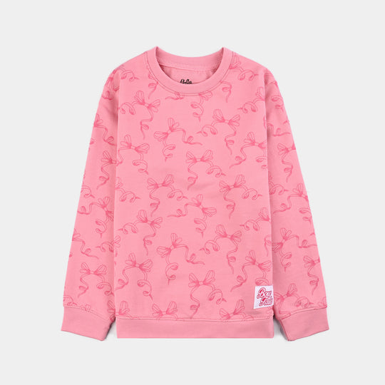 Girls Fleece Sweatshirt Bow-C.Pink