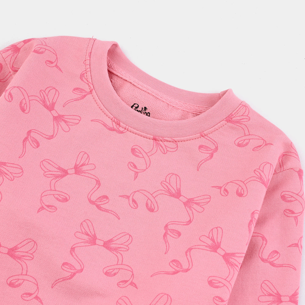 Girls Fleece Sweatshirt Bow-C.Pink
