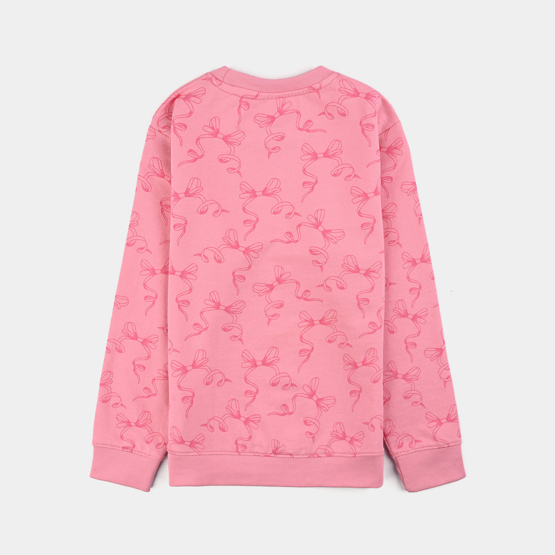 Girls Fleece Sweatshirt Bow-C.Pink