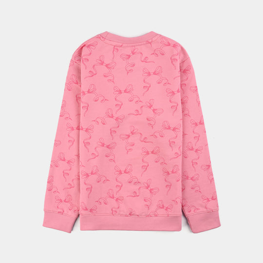 Girls Fleece Sweatshirt Bow-C.Pink