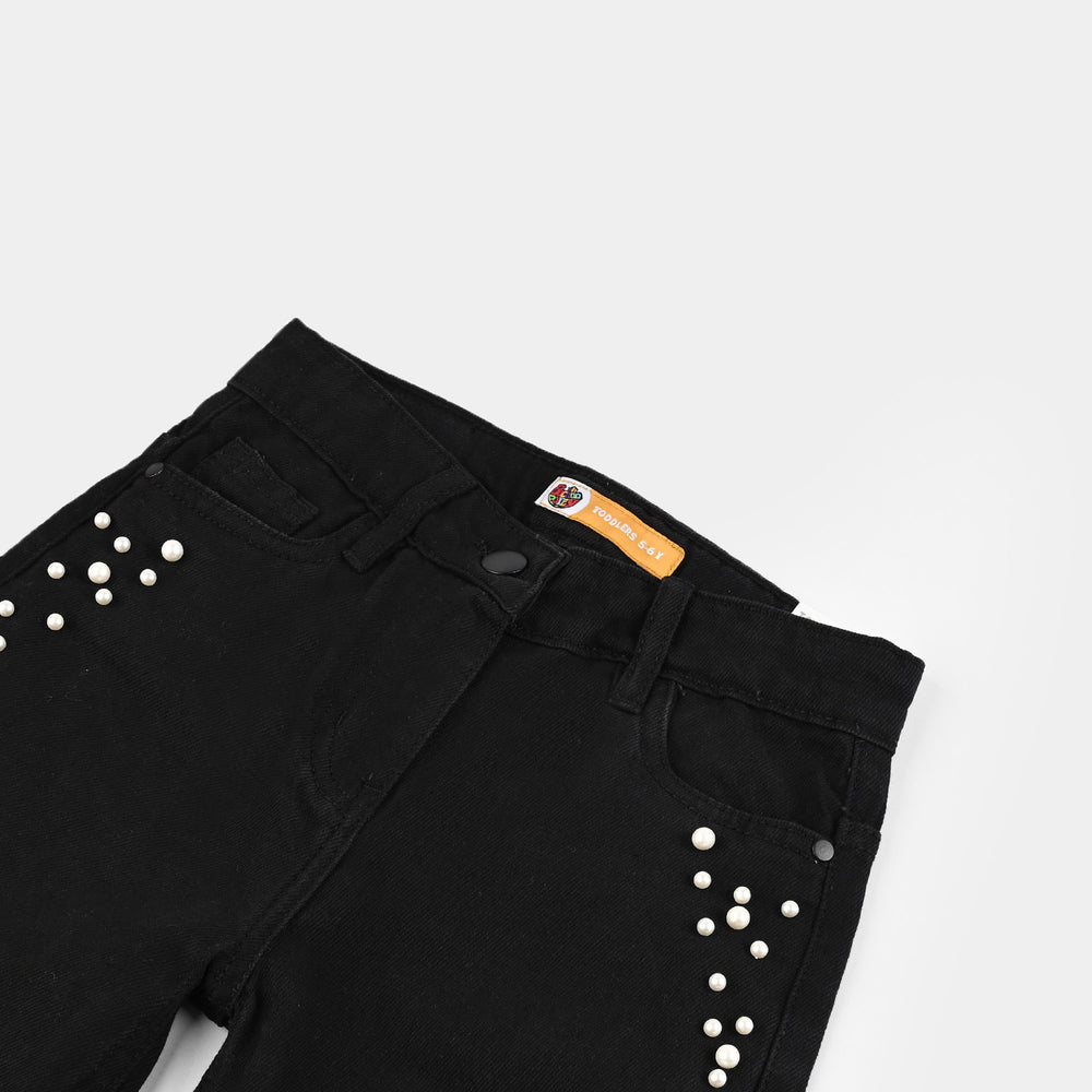 Girls Denim Stretch Pant Black Pearls-BLACK