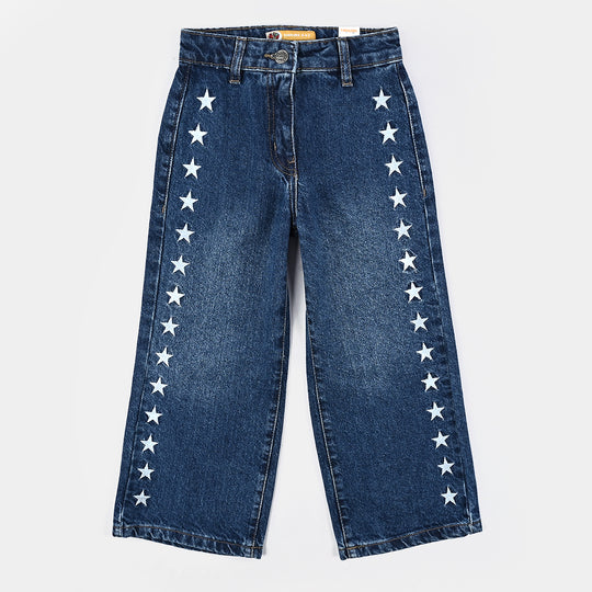 Girls Denim Stretch Pant Emb Star - DARK BLUE