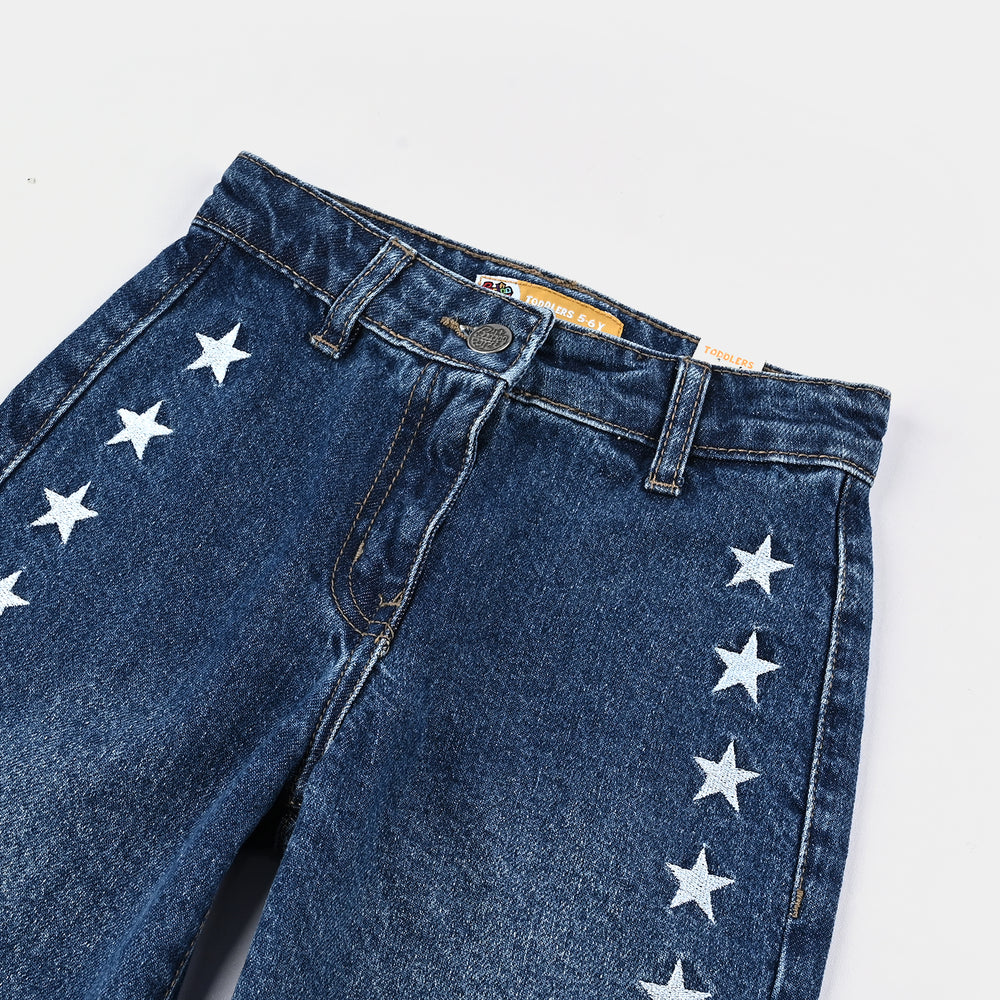Girls Denim Stretch Pant Emb Star - DARK BLUE
