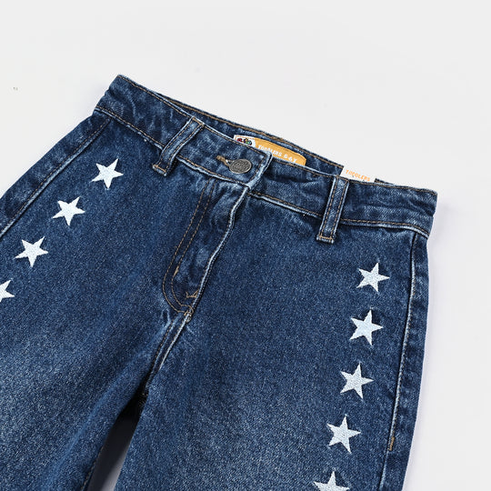 Girls Denim Stretch Pant Emb Star - DARK BLUE