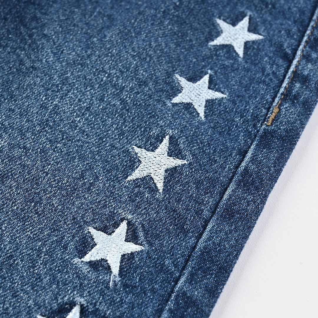 Girls Denim Stretch Pant Emb Star - DARK BLUE