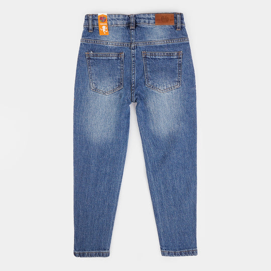 Girls Denim Stretch Pant Side Seams Studs-Mid Blue