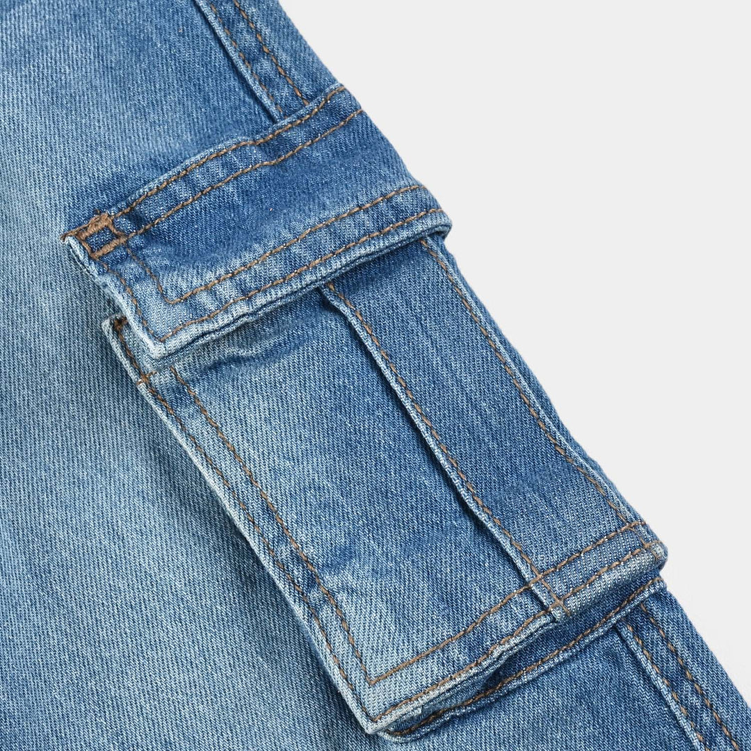 Boys Denim Stretch Pant Cargo Style - Mid Blue