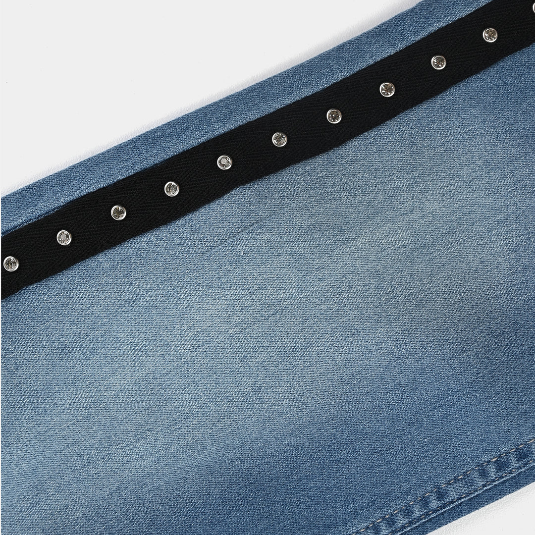 Girls Denim Stretch Pant Side Tape-DARK BLUE