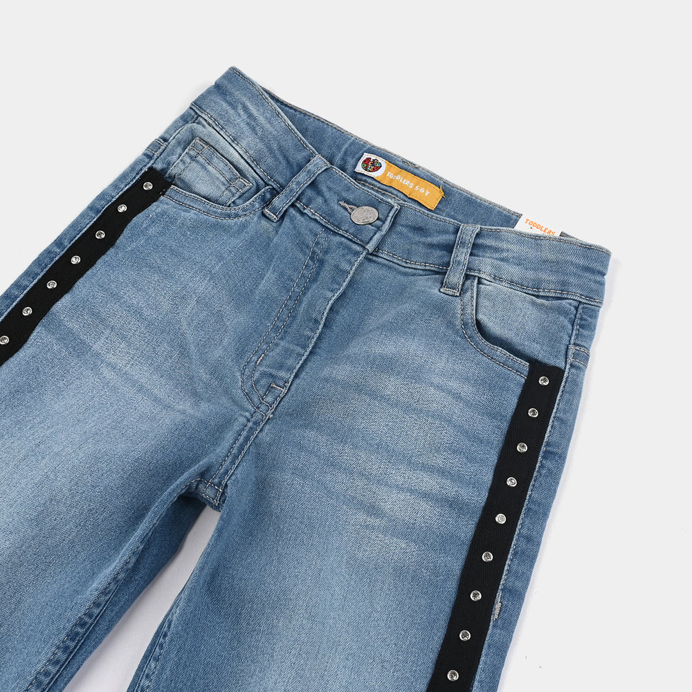 Girls Denim Stretch Pant Side Tape-DARK BLUE