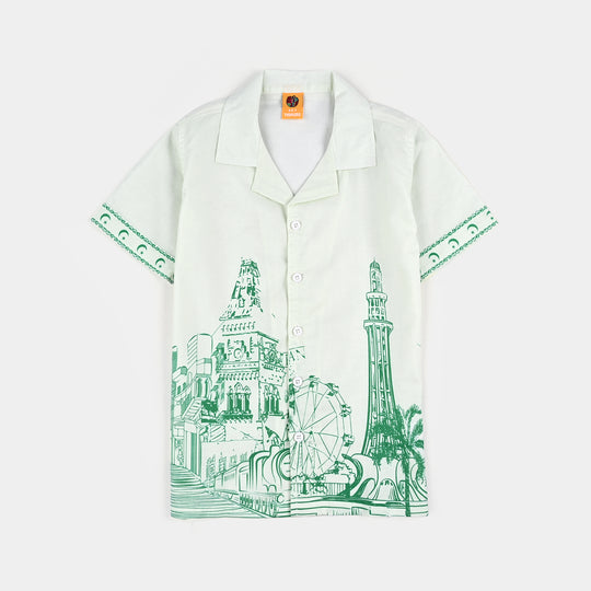 Boys Cotton Poplin Shirt H/S (Pak Meri Jan)-WHITE