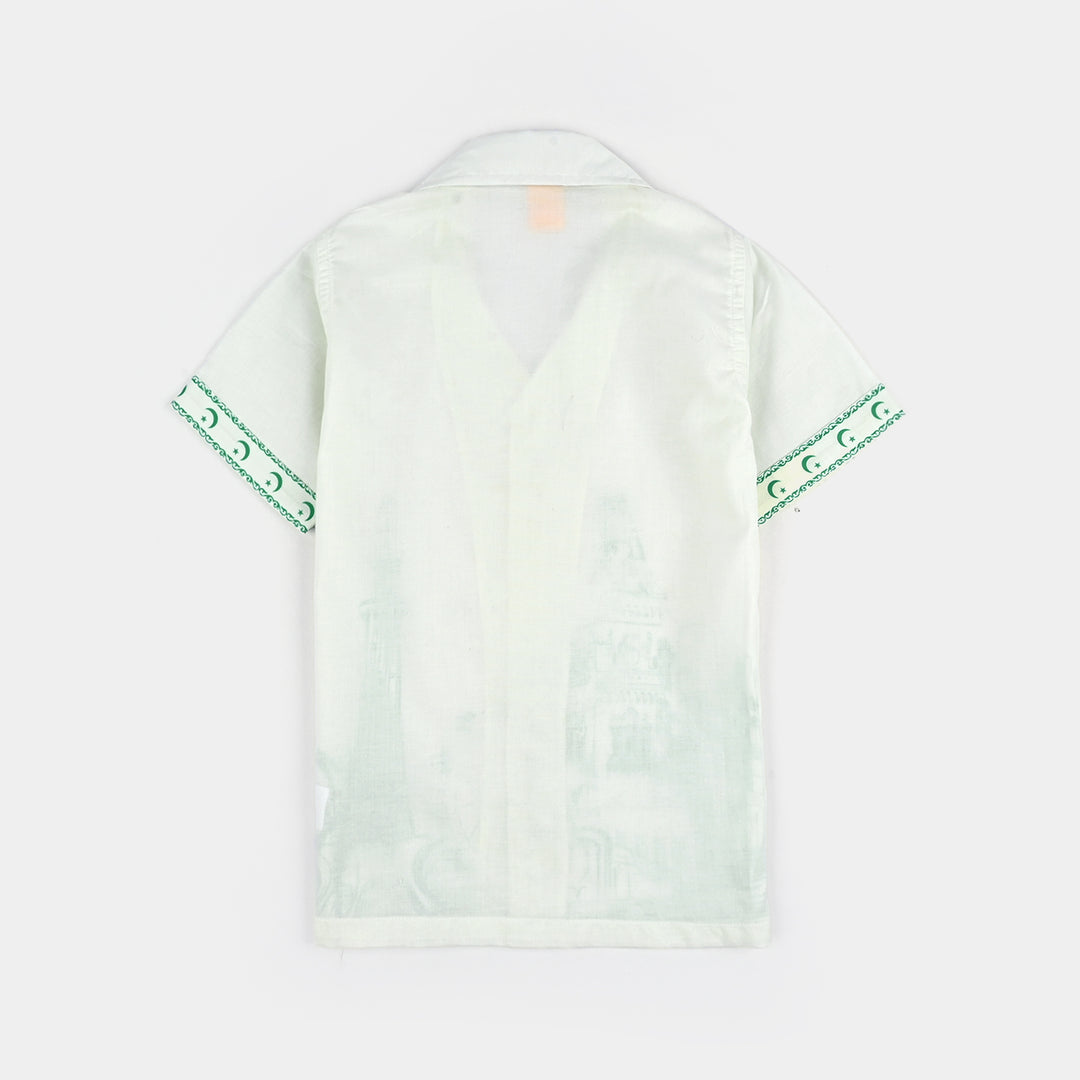 Boys Cotton Poplin Shirt H/S (Pak Meri Jan)-WHITE