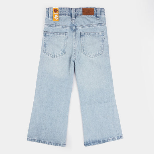 Girls Denim Stretch Pant Pearls & Studs-Ice Blue