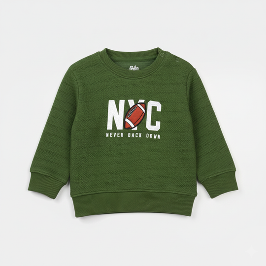 Infant Boys jacquard Sweatshirt (NYC) - Olive Green
