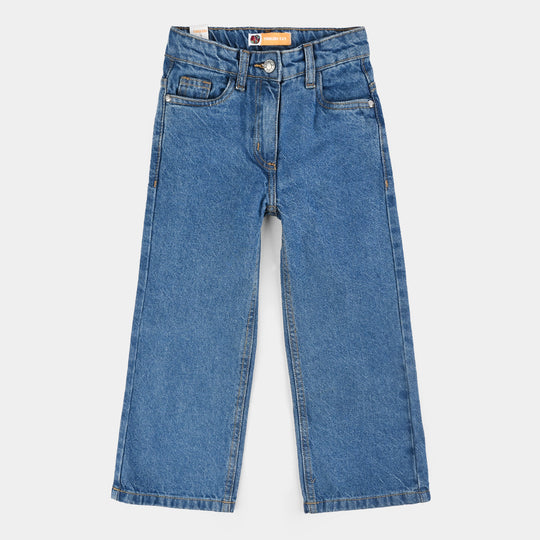 Girls Denim Stretch Pant Basic Culotte-Mid Blue