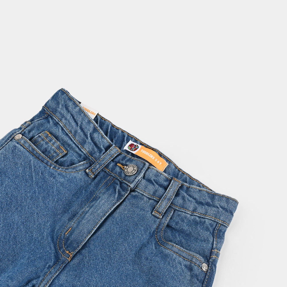 Girls Denim Stretch Pant Basic Culotte-Mid Blue