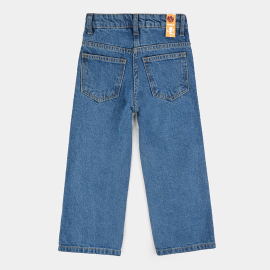Girls Denim Stretch Pant Basic Culotte-Mid Blue