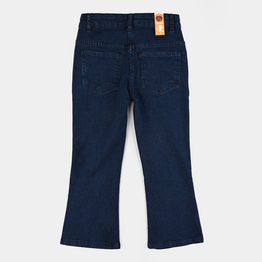Girls Denim Stretch Pant Side Seams Studs-DARK BLUE