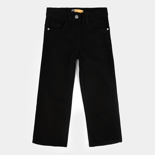 Girls Denim Stretch Pant Basic Wide Legs-BLACK