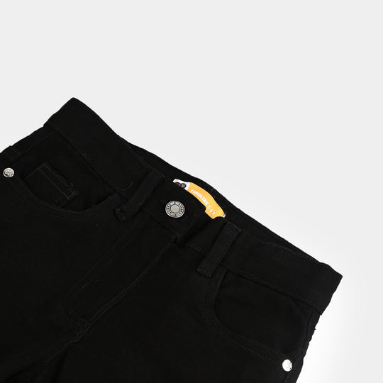 Girls Denim Stretch Pant Basic Wide Legs-BLACK