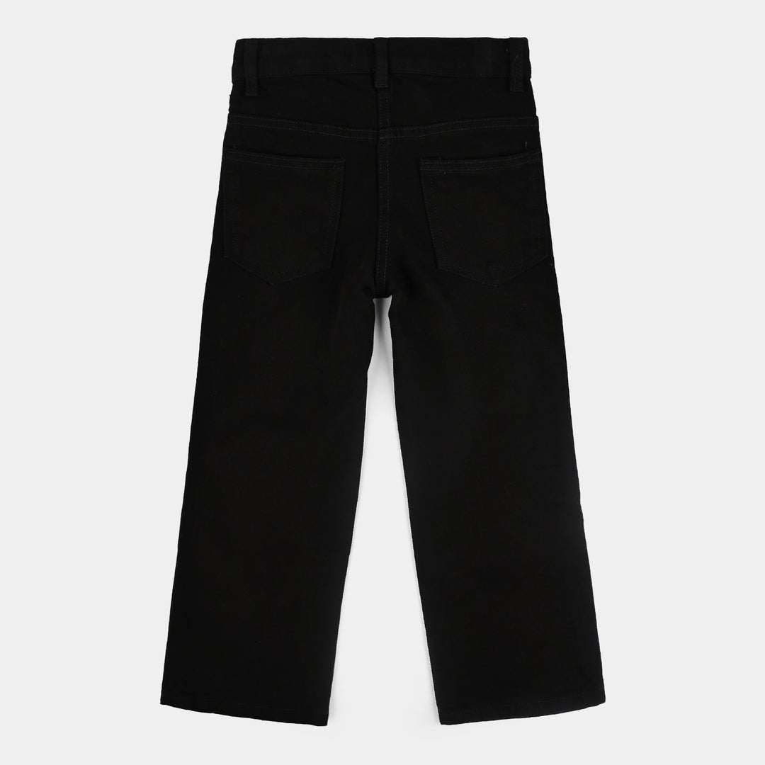 Girls Denim Stretch Pant Basic Wide Legs-BLACK