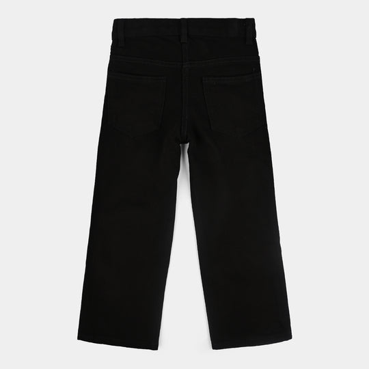 Girls Denim Stretch Pant Basic Wide Legs-BLACK