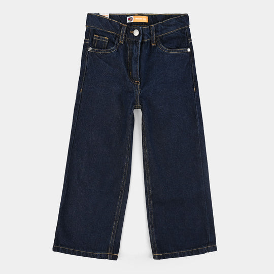 Girls Denim Stretch Pant Wide Leg-DARK BLUE
