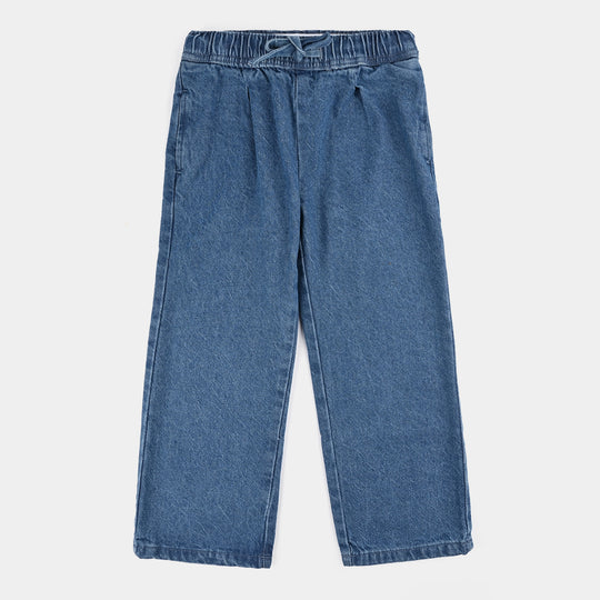 Girls Denim Stretch Pant Darted Wide Leg-Mid Blue