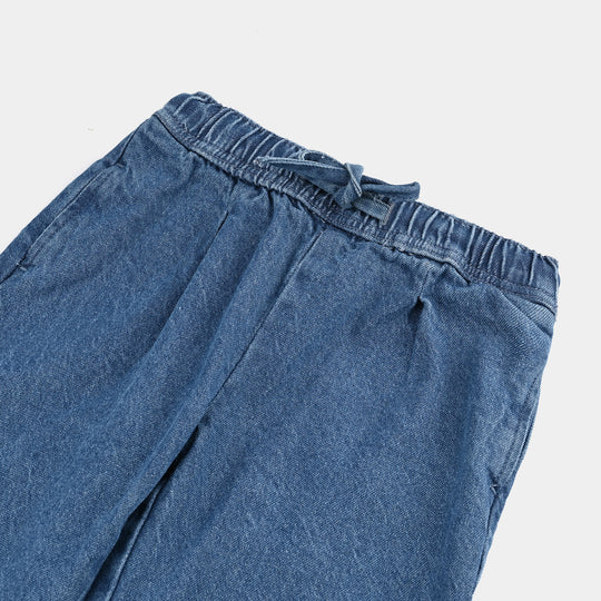 Girls Denim Stretch Pant Darted Wide Leg-Mid Blue