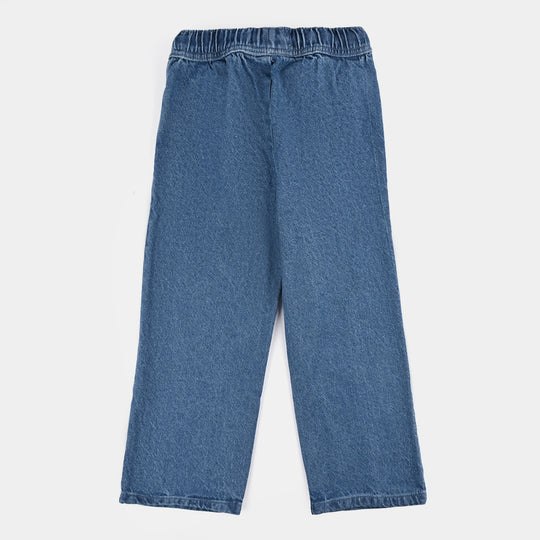 Girls Denim Stretch Pant Darted Wide Leg-Mid Blue