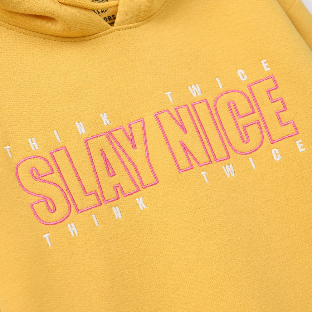 Girls Fleece Pullover Hoodie Slay Nice-Yellow