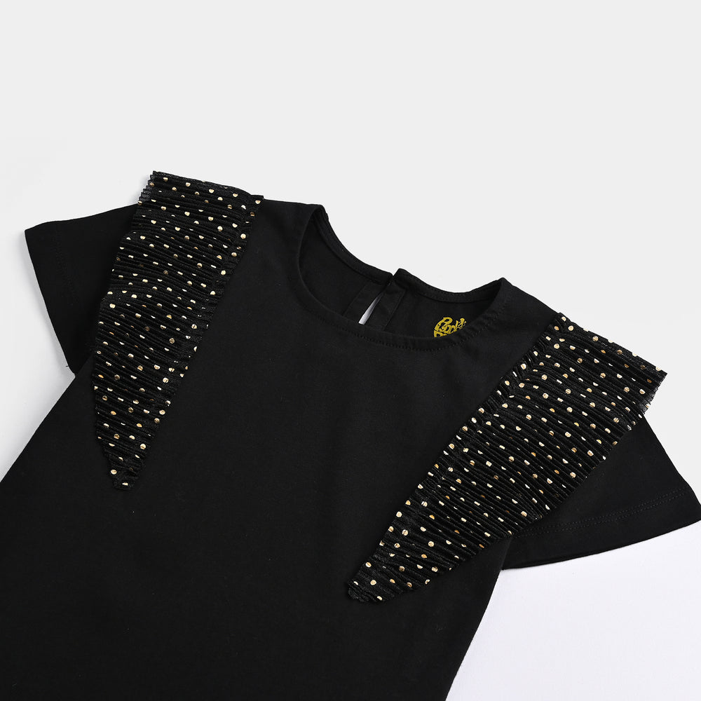 Girls Poly Crinkle T-Shirt H/S GOLDEN POLKA DOT BLACK - BLACK