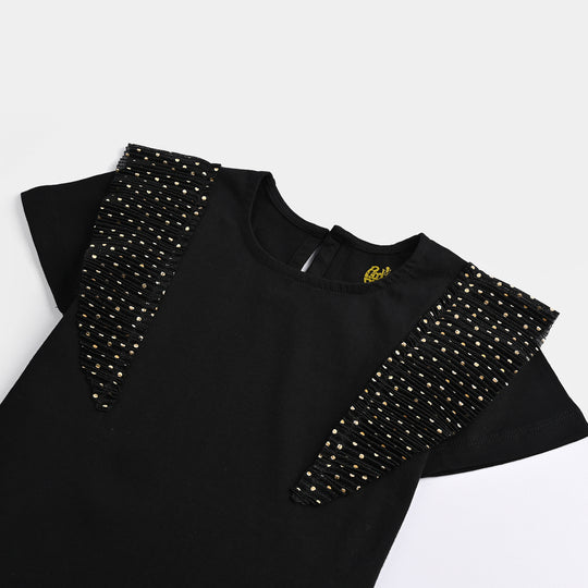 Girls Poly Crinkle T-Shirt H/S GOLDEN POLKA DOT BLACK - BLACK