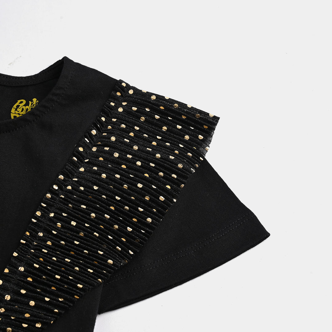 Girls Poly Crinkle T-Shirt H/S GOLDEN POLKA DOT BLACK - BLACK
