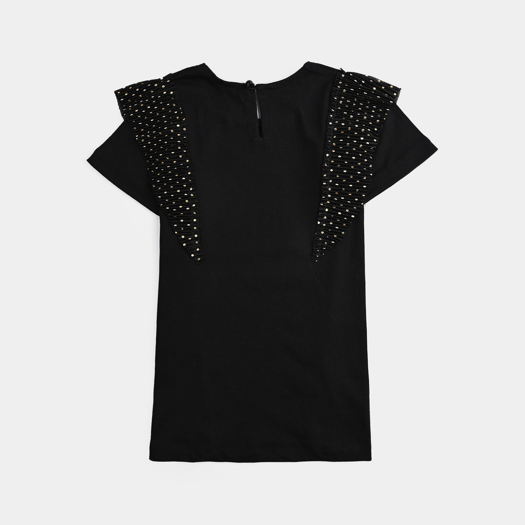 Girls Poly Crinkle T-Shirt H/S GOLDEN POLKA DOT BLACK - BLACK