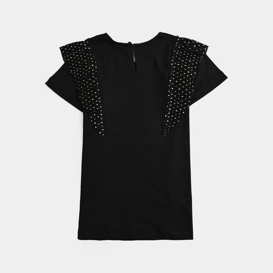 Girls Poly Crinkle T-Shirt H/S GOLDEN POLKA DOT BLACK - BLACK