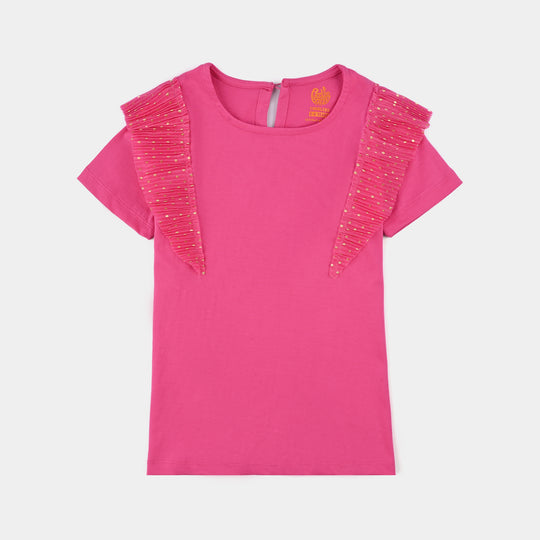 Girls Poly Crinkle T-Shirt H/S GOLDEN POLKA DOT PINK