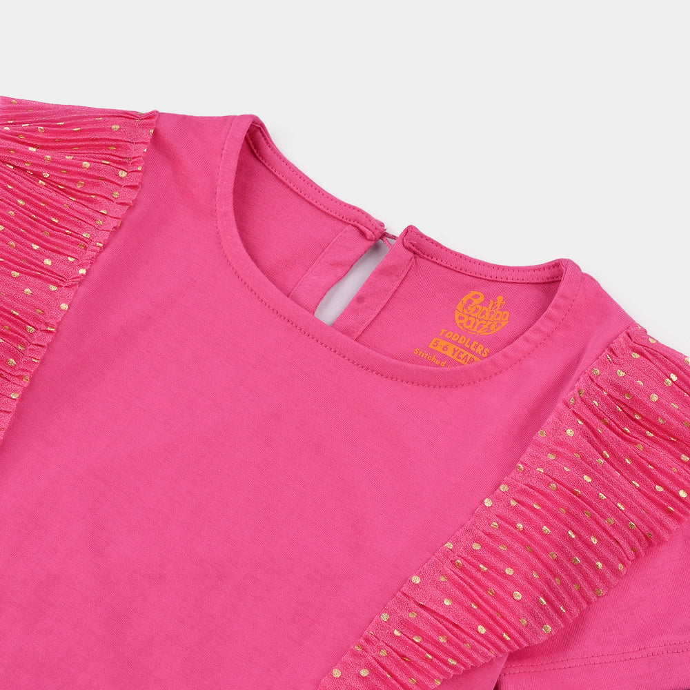 Girls Poly Crinkle T-Shirt H/S GOLDEN POLKA DOT PINK