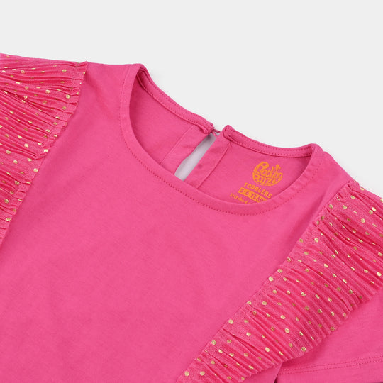 Girls Poly Crinkle T-Shirt H/S GOLDEN POLKA DOT PINK