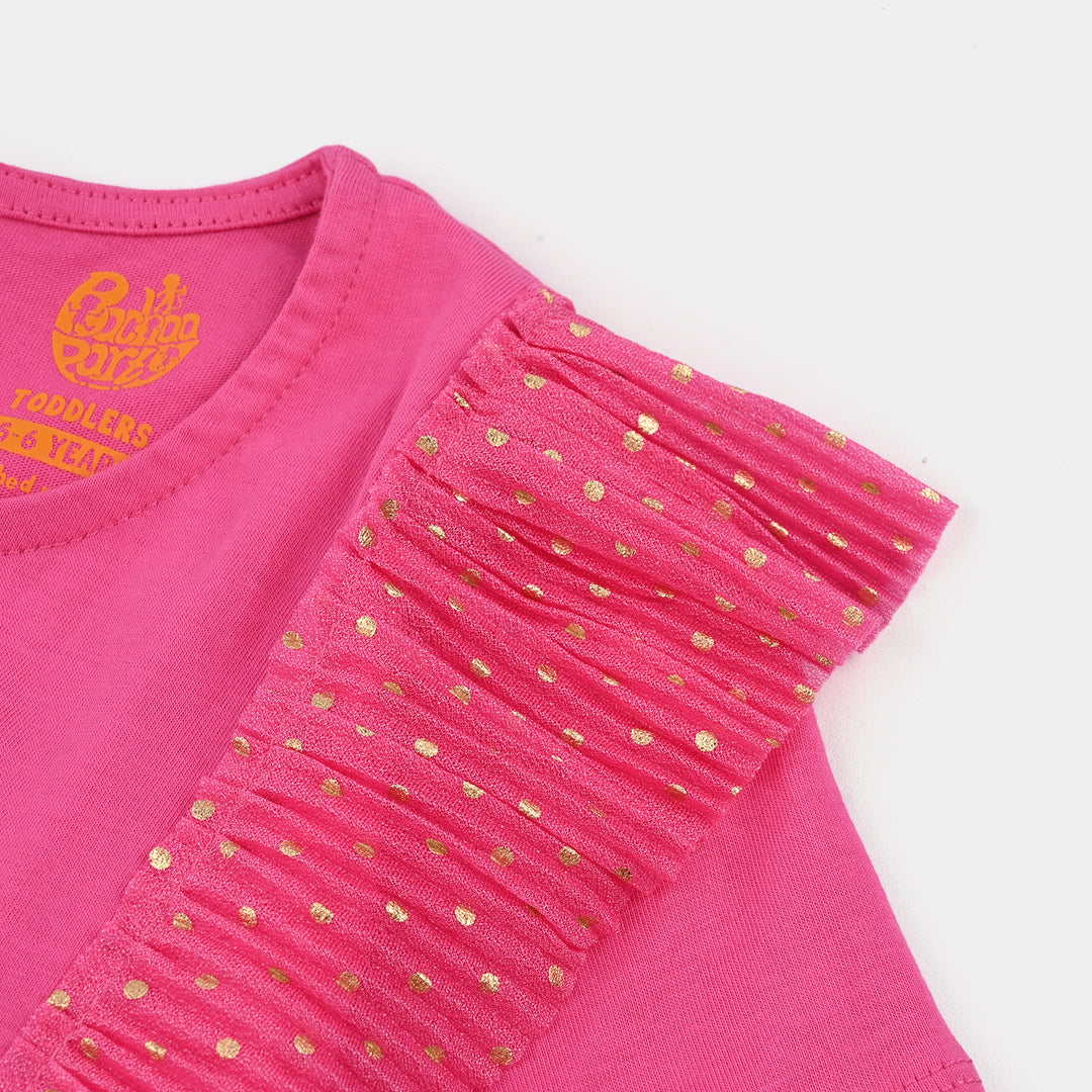 Girls Poly Crinkle T-Shirt H/S GOLDEN POLKA DOT PINK