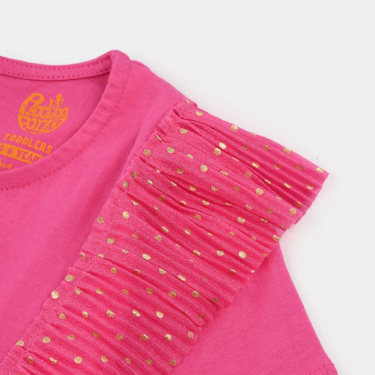 Girls Poly Crinkle T-Shirt H/S GOLDEN POLKA DOT PINK