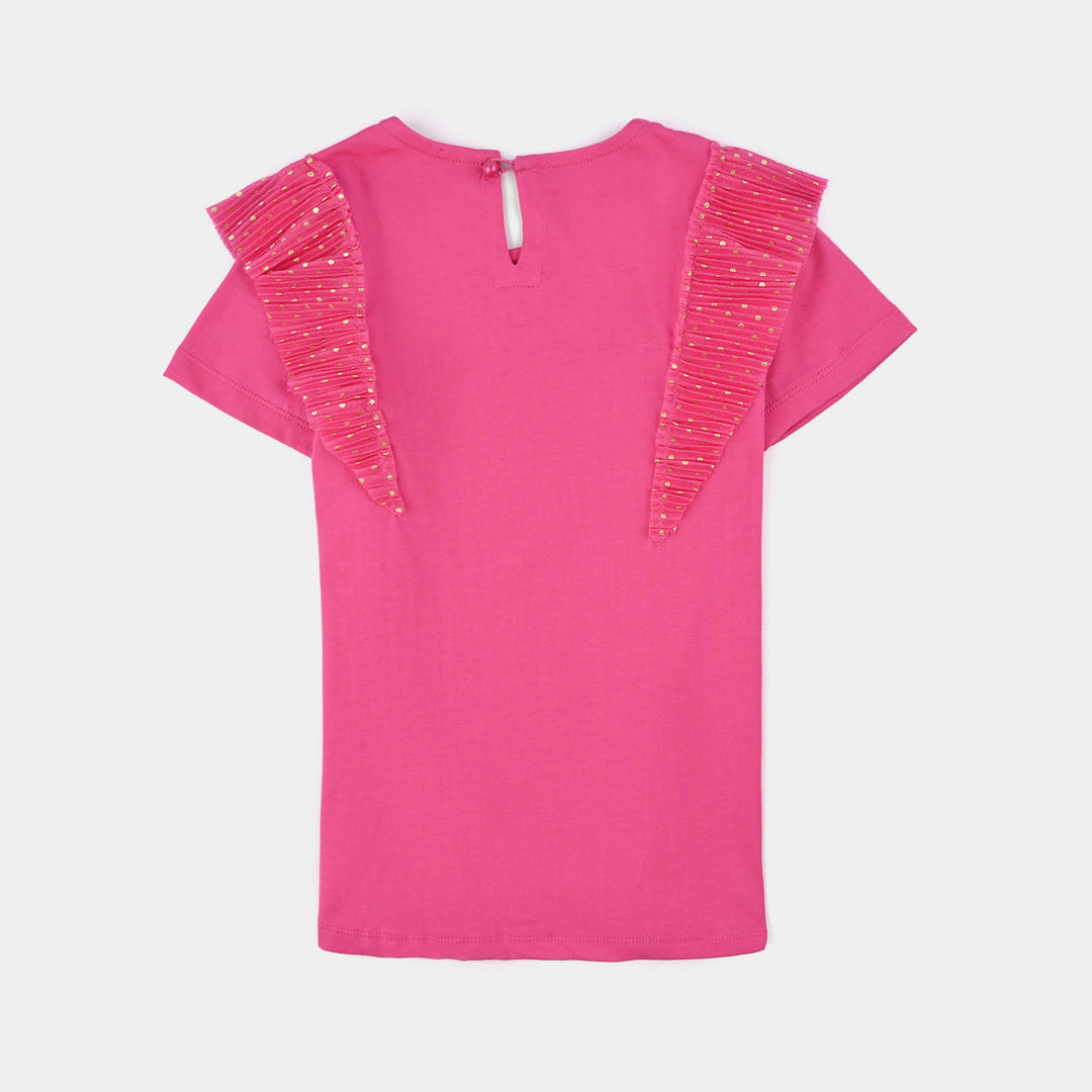 Girls Poly Crinkle T-Shirt H/S GOLDEN POLKA DOT PINK