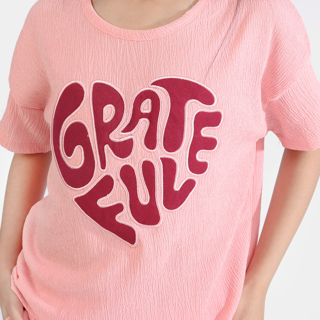 Girls Poly Crinkle 2 Piece Suit Great Full - Pink