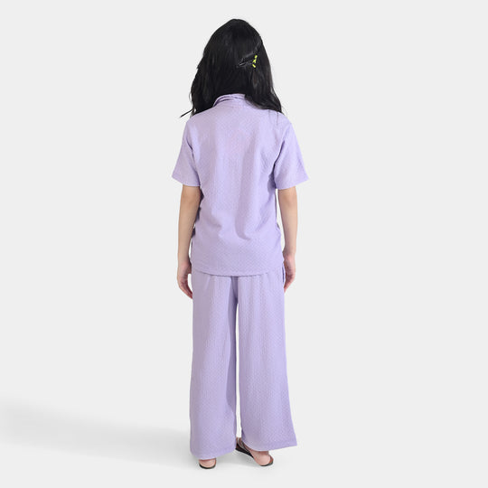 Girls Poly Crinkle 2 Piece Suit Pink Promise - LAVENDER