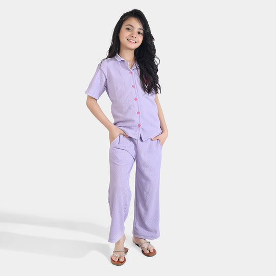 Girls Poly Crinkle 2 Piece Suit Pink Promise - LAVENDER