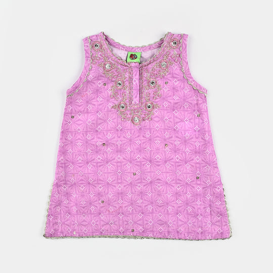 Infant Girls Cotton Poplin Emb & Printed 2Pcs Chunri - Purple