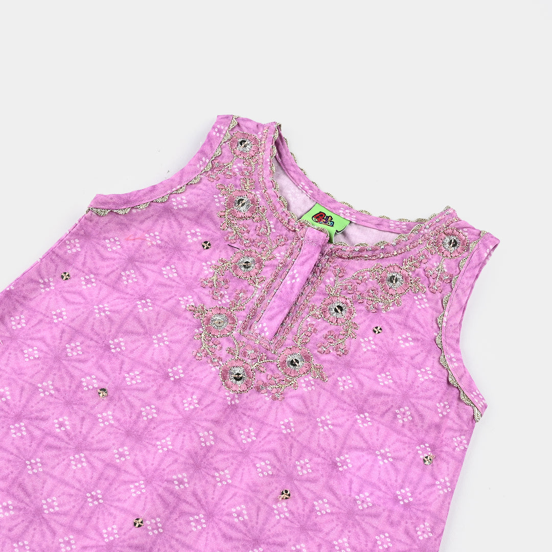 Infant Girls Cotton Poplin Emb & Printed 2Pcs Chunri - Purple