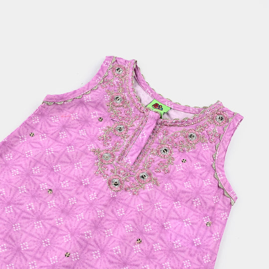 Infant Girls Cotton Poplin Emb & Printed 2Pcs Chunri - Purple